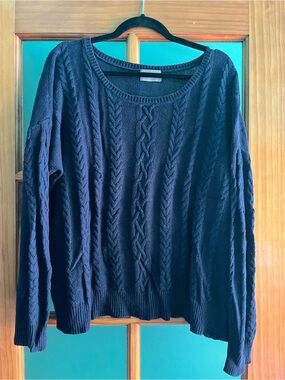 Cyrus Navy Cable Knit Scoop Neck Sweater
